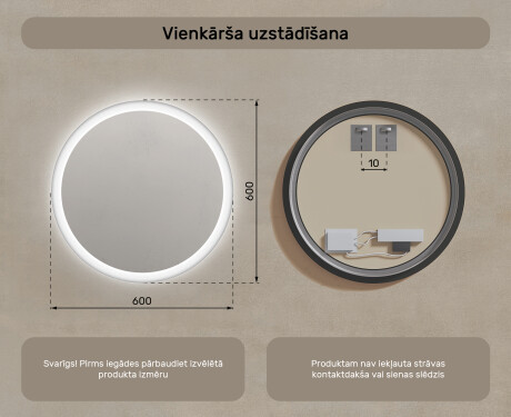 Okrągłe Lustro Łazienkowe Podświetlane 60cm z zimną barwą LED 7000K, ciepłą barwą 3000K lub barwą neutralną 4500K #7