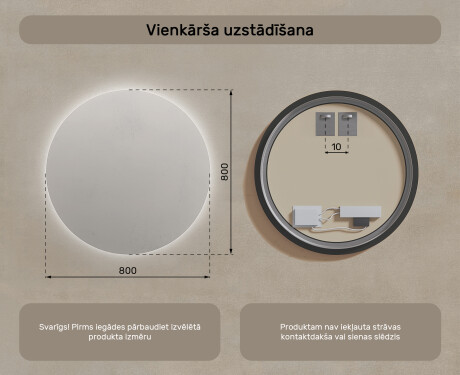 Apaļš LED vannas istabas spogulis 80 cm ar vēsu LED krāsu 7000K, siltu krāsu 3000K vai neitrālu krāsu 4500K #7