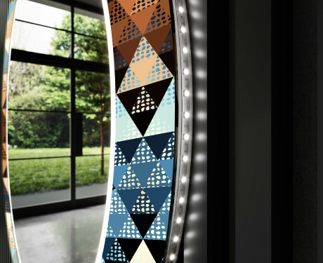 Podświetlane lustro okrągłe LED dekoracyjne do salonu - Color Triangles #9