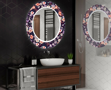 Okrągłe lustro do łazienki dekoracyjne z oświetleniem LED - Elegant Flowers #2