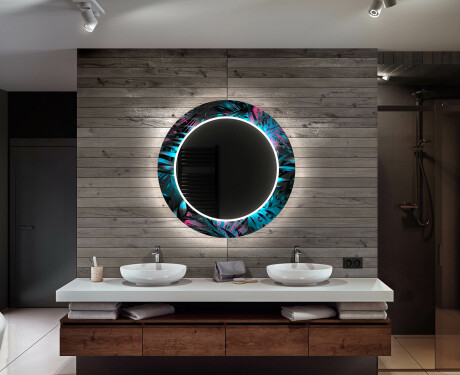Okrągłe lustro do łazienki dekoracyjne z oświetleniem LED  - Fluo Tropic #10