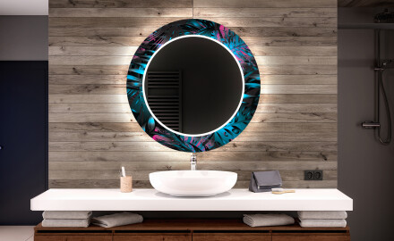 Okrągłe lustro do łazienki dekoracyjne z oświetleniem LED  - Fluo Tropic