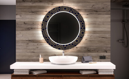 Okrągłe Lustro Łazienkowe Dekoracyjne Podświetlane LED Ornament