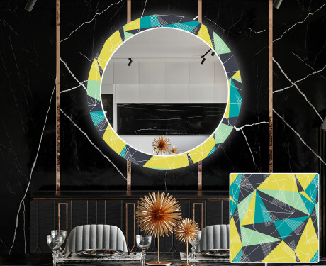 Okrągłe podświetlane lustro dekoracyjne LED do jadalni - Abstract Geometric