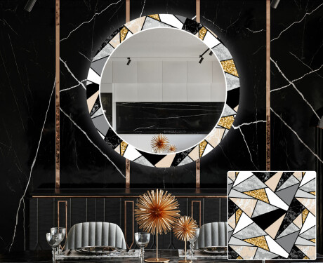 Okrągłe podświetlane lustro dekoracyjne LED do jadalni - Marble Pattern