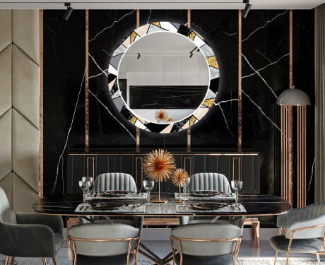 Okrągłe podświetlane lustro dekoracyjne LED do jadalni - Marble Pattern #10