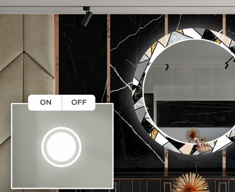 Okrągłe podświetlane lustro dekoracyjne LED do jadalni - Marble Pattern #3
