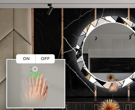 Okrągłe podświetlane lustro dekoracyjne LED do jadalni - Marble Pattern #4