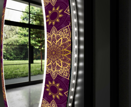 Okrągłe podświetlane lustro dekoracyjne LED do salonu - Gold Mandala #9