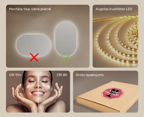 Lustro Łazienkowe Podświetlane 50x80cm z zimną barwą LED 7000K, ciepłą barwą 3000K lub barwą neutralną 4500K #5