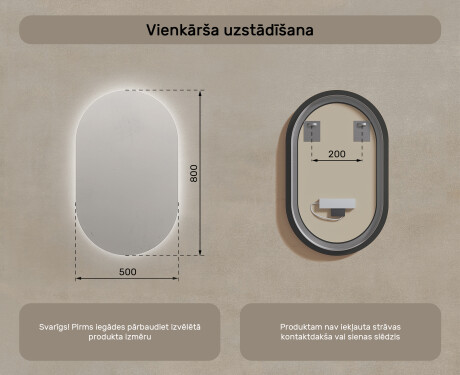 Lustro Łazienkowe Podświetlane 50x80cm z zimną barwą LED 7000K, ciepłą barwą 3000K lub barwą neutralną 4500K #7