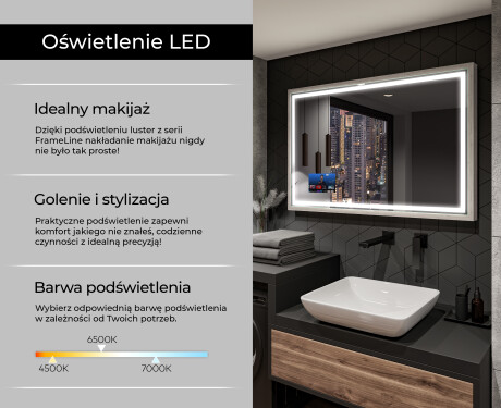 Taisnstūra formas vannas istabas spogulis ar LED apgaismojumu FrameLine L49 #3