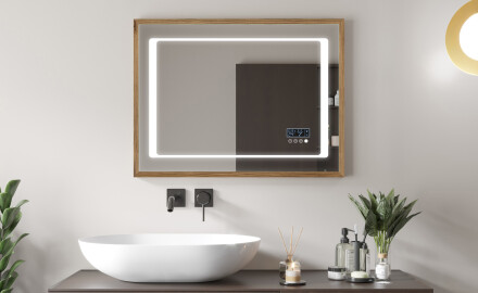 Prostokątne Lustro Łazienkowe LED w Drewnianej Ramie Loft FrameLine L61