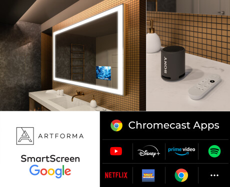 Dizainera LED vannas istabas viedais spogulis ar aizmugurējo apgaismojumu L01 Google sērija #2