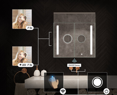 Vannasistabas skapītis ar LED spoguli L02 Emily 66,5 x 72 cm Oslo ozola krāsā #5