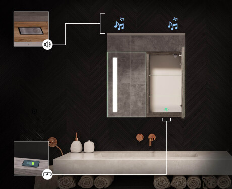Vannasistabas skapītis ar LED spoguli L02 Emily 66,5 x 72 cm Oslo ozola krāsā #6