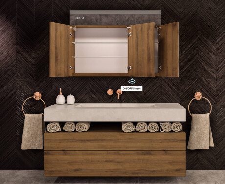 Piekarināms vannasistabas skapītis ar LED spoguli L02 Emily 100 x 72 cm San Marino krāsā #8