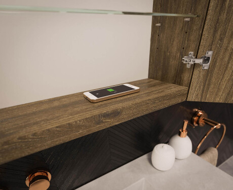 Piekarināms vannasistabas skapītis ar LED spoguli L02 Emily 100 x 72 cm Oslo ozola krāsā #12