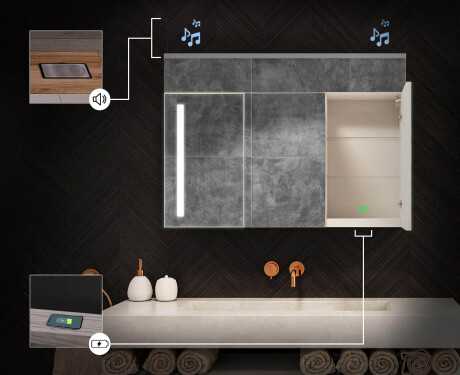 Piekarināms vannasistabas skapītis ar LED spoguli L02 Emily 100 x 72 cm Oslo ozola krāsā #6